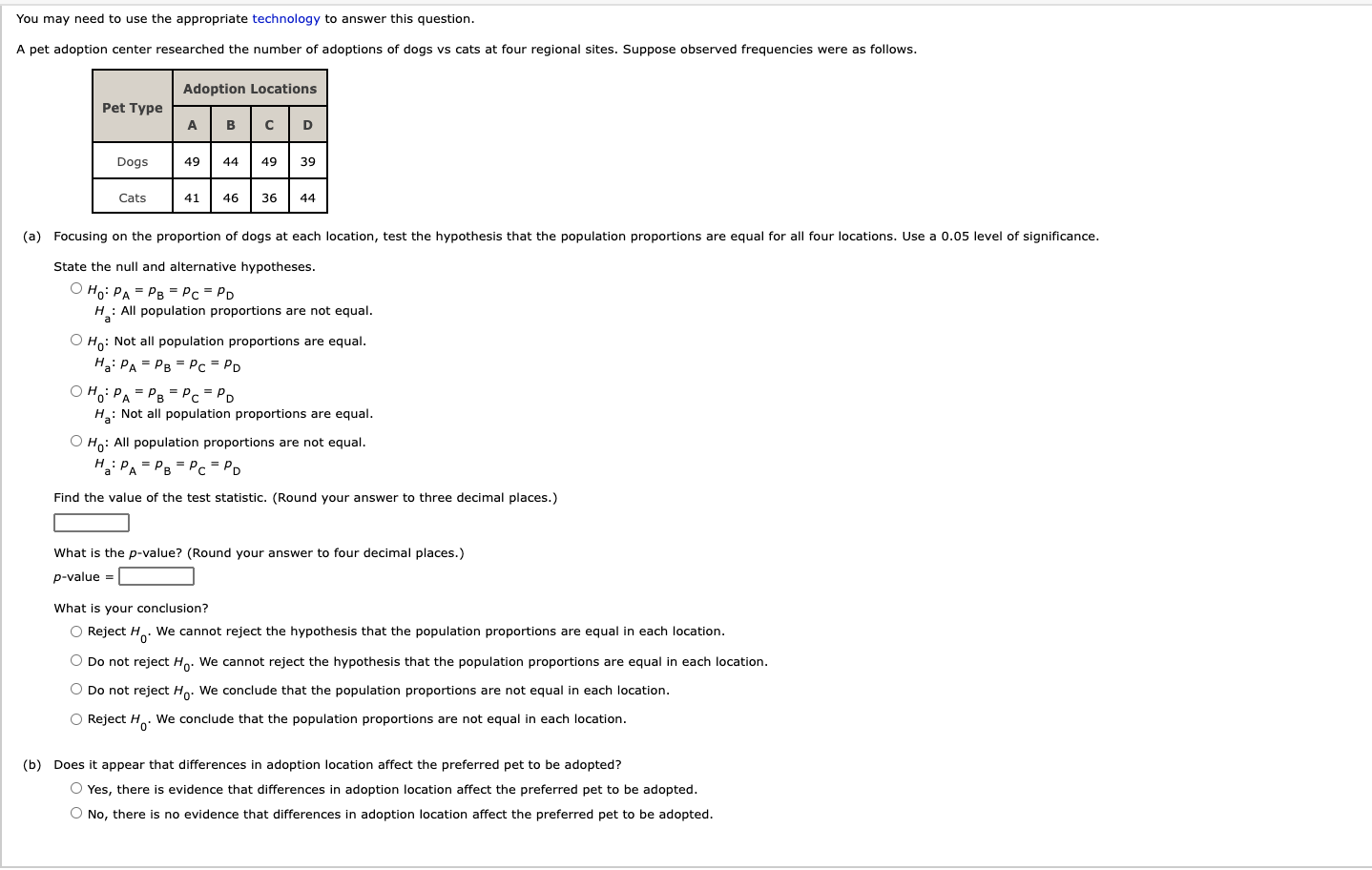 Solved A pet adoption center researched the number of | Chegg.com
