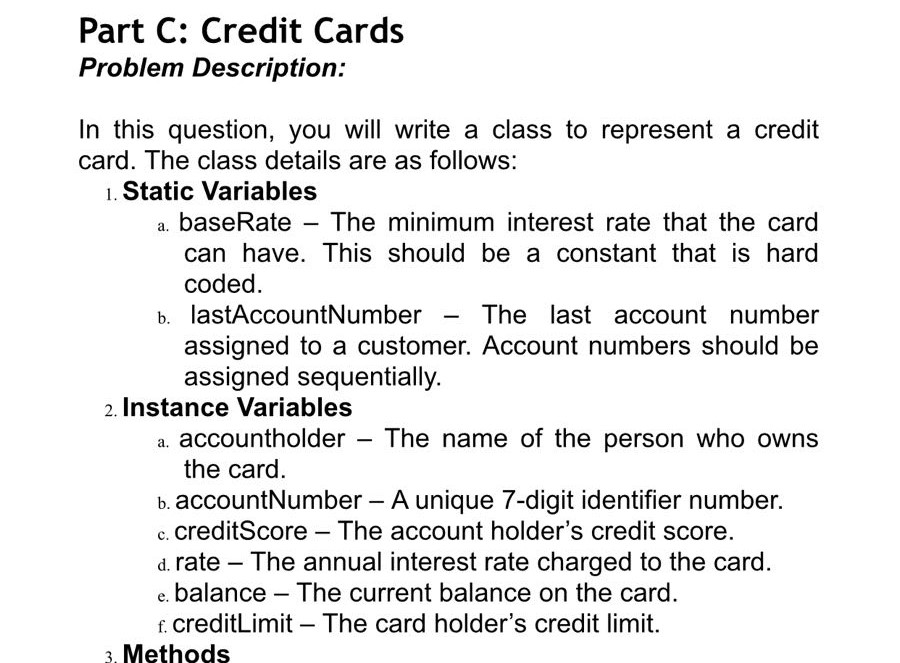 Solved Part C: Credit Cards Problem Description: In this | Chegg.com