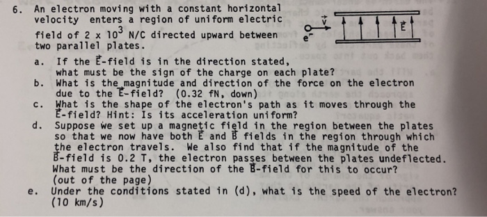 Solved 6. An electron moving with a constant horizontal | Chegg.com