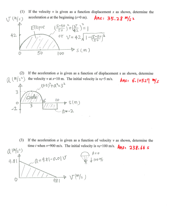 Solved (1) If the velocity v is given as a function | Chegg.com