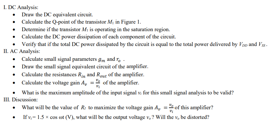 Solved For the MOSFET amplifier circuit given in Figure 1, | Chegg.com
