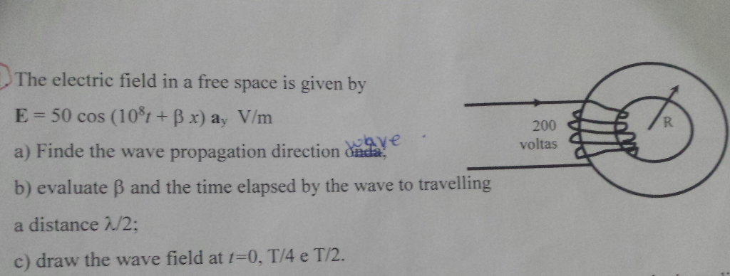 Solved The electric field in a free space is given by E = 50 | Chegg.com