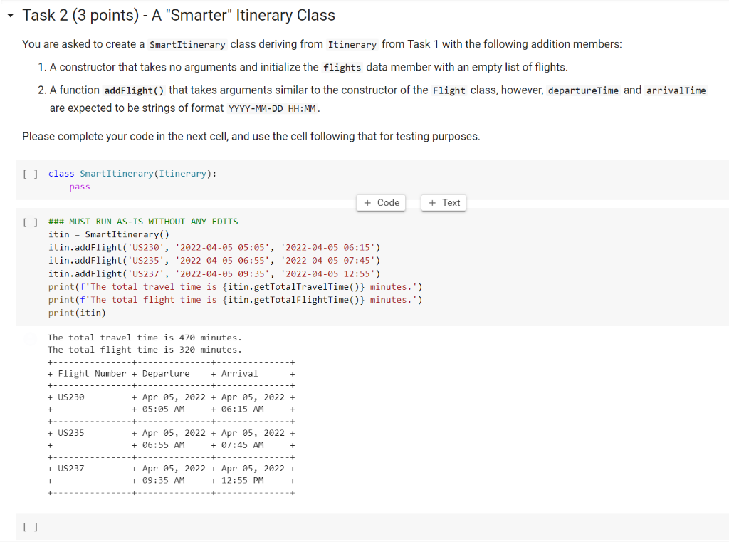 Task 2 (3 points) - A "Smarter" Itinerary Class You | Chegg.com