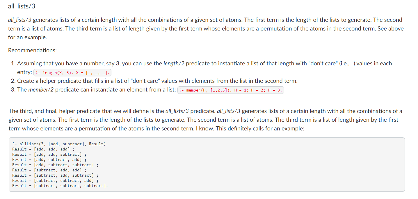 all_lists/3 all_lists/3 generates lists of a certain | Chegg.com