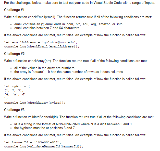 Solved For the challenges below, make sure to test out your | Chegg.com