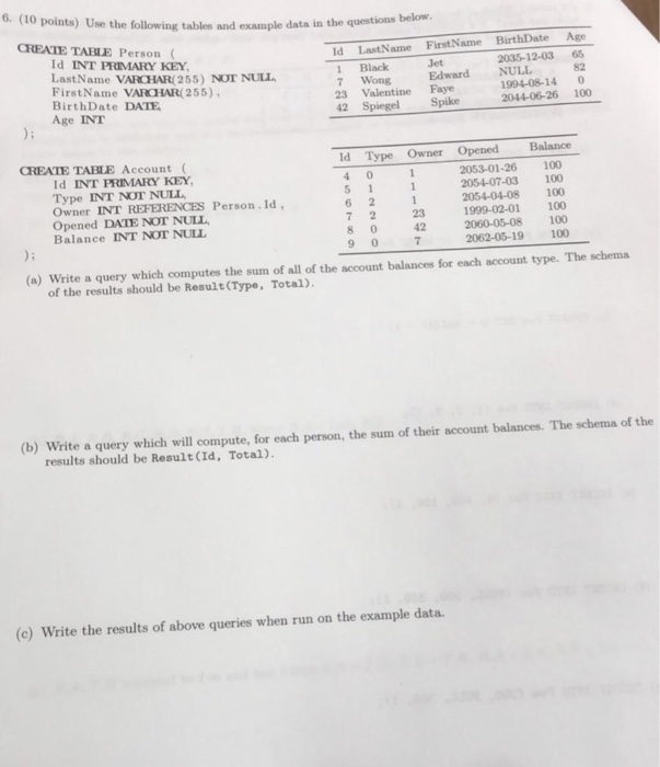 Solved 6. (10 points) Use the following tables and example | Chegg.com