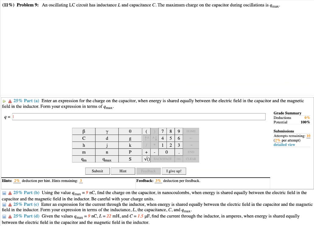 A 25% Part (a) Enter an expression for the charge on | Chegg.com