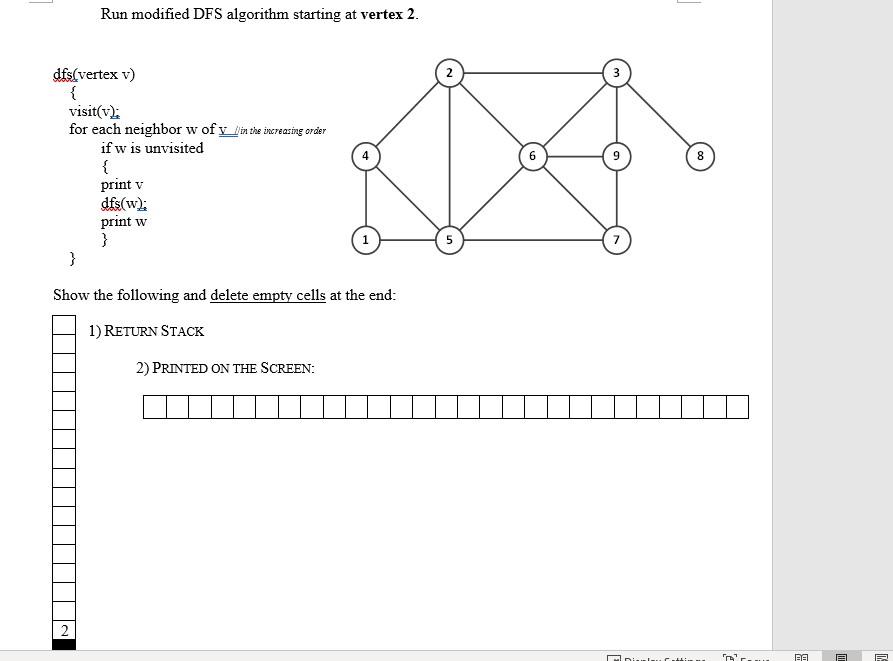 Solved Run Modified DFS Algorithm Starting At Vertex 2. 8 | Chegg.com