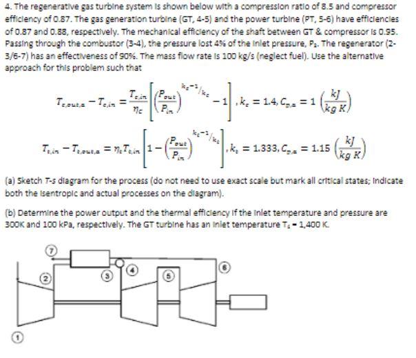 Solved 4. The regenerative gas turbine system is shown below | Chegg.com