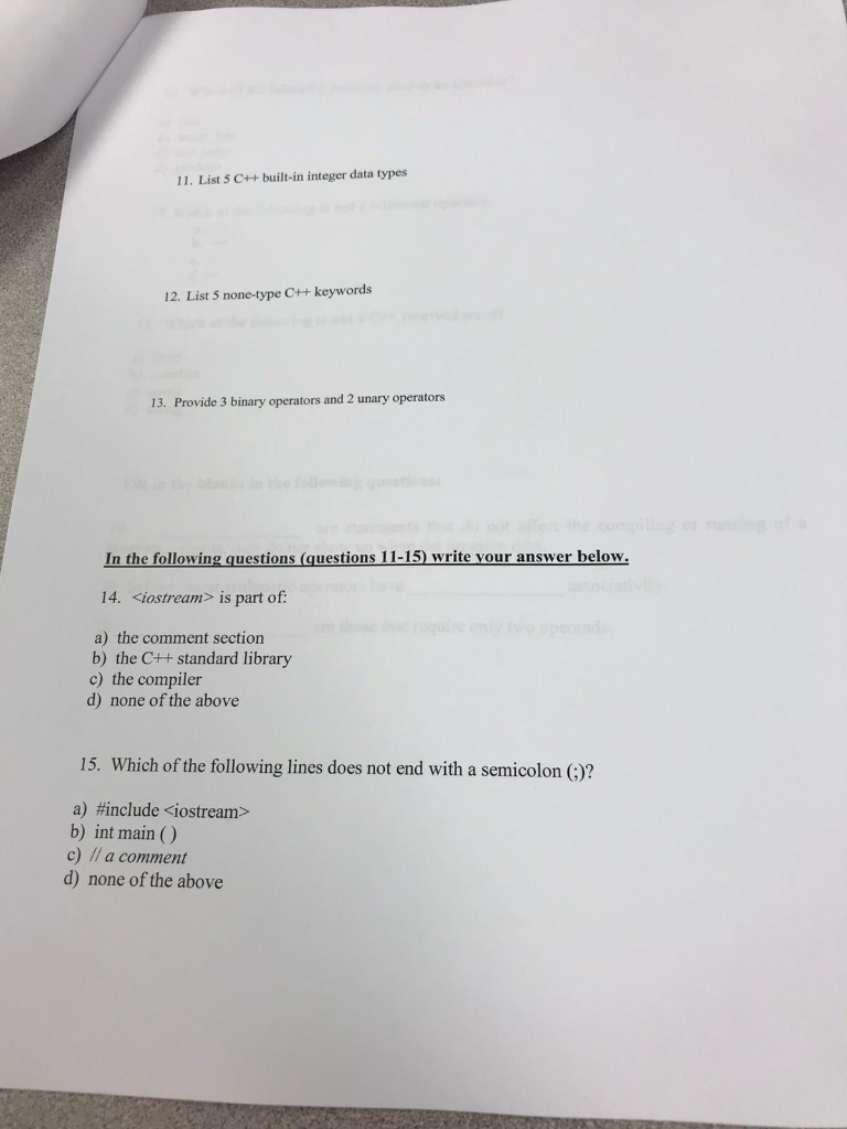 Solved 11. List 5 C++ built-in integer data types 12. List 5 | Chegg.com