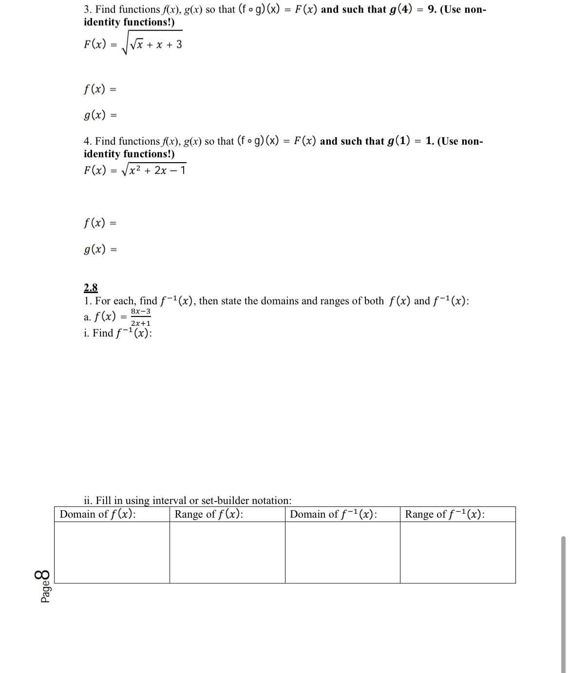 Solved 3. Find functions f(x),g(x) so that (f∘g)(x)=F(x) and | Chegg.com