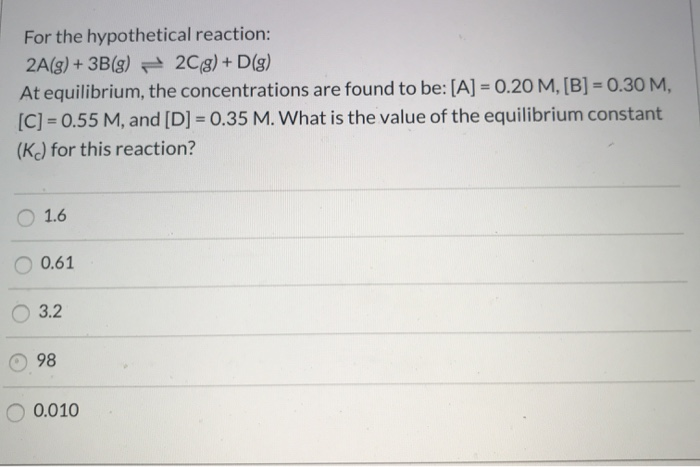 Solved For The Hypothetical Reaction 2a G 3b G 2c D G