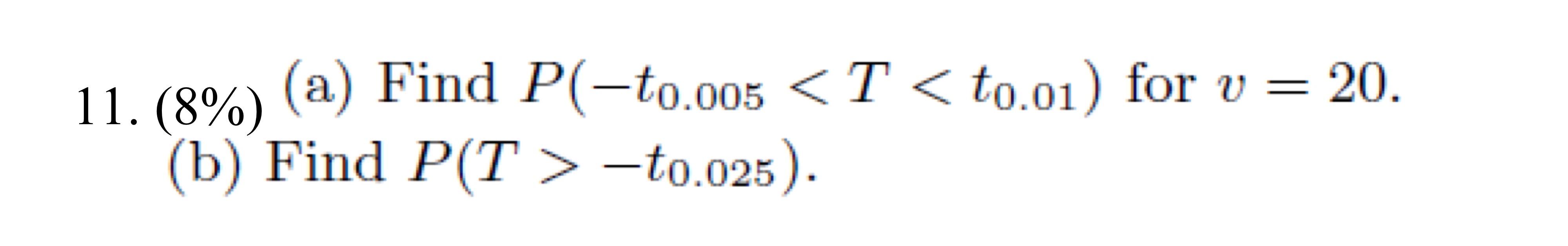 Solved = 20. 11. (8%) (a) Find P(-to.005 -to.025) . | Chegg.com