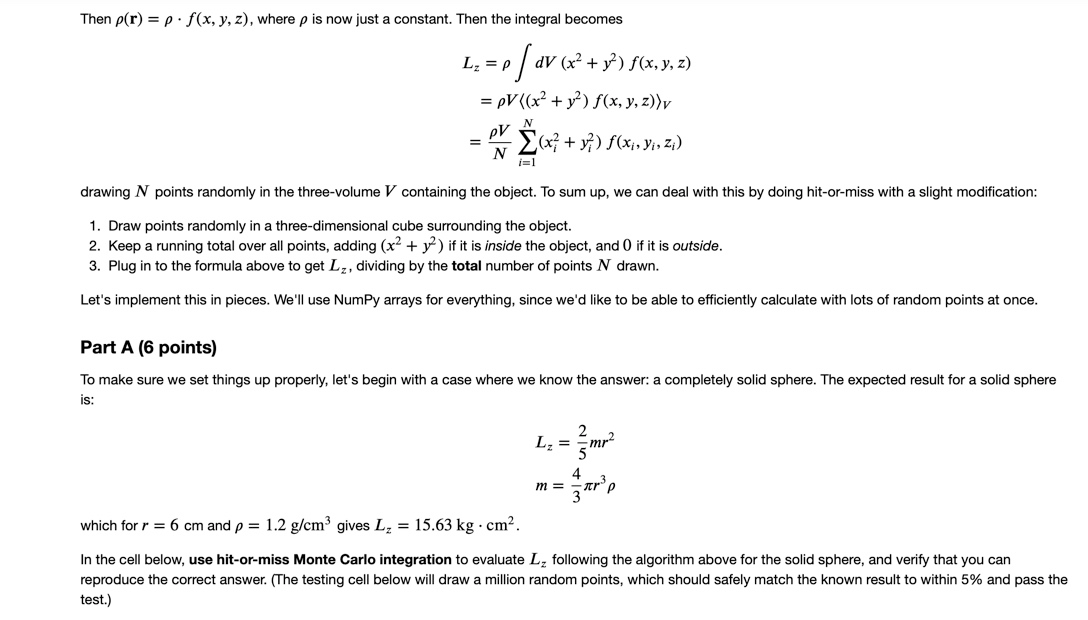 Solved Python Monte Carlo Moments Of Inertia A Sphere Of