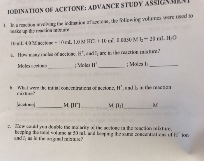 experiment 20 data and calculations the iodination of acetone