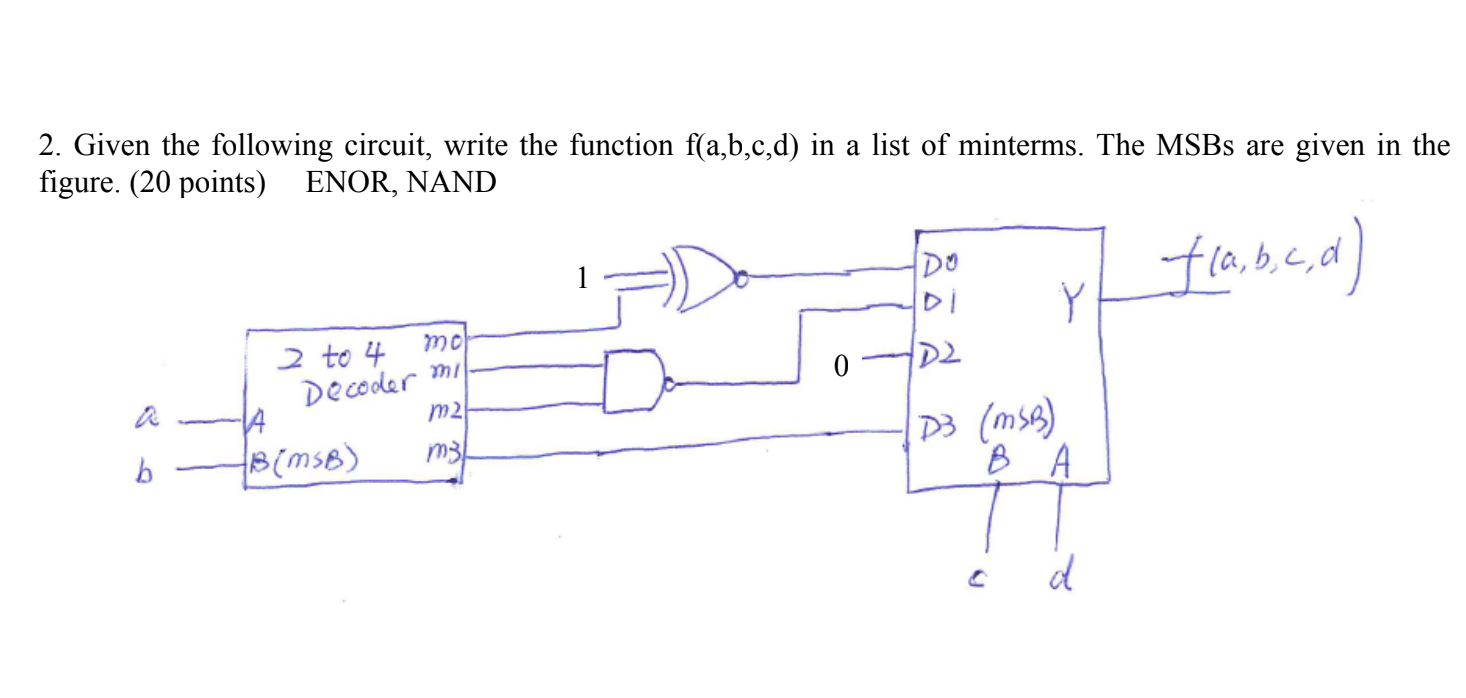 Solved 2. Given The Following Circuit, Write The Function | Chegg.com