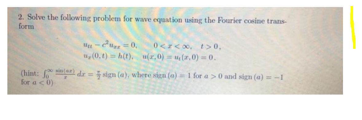 Solved 2. Solve the following problem for wave equation | Chegg.com