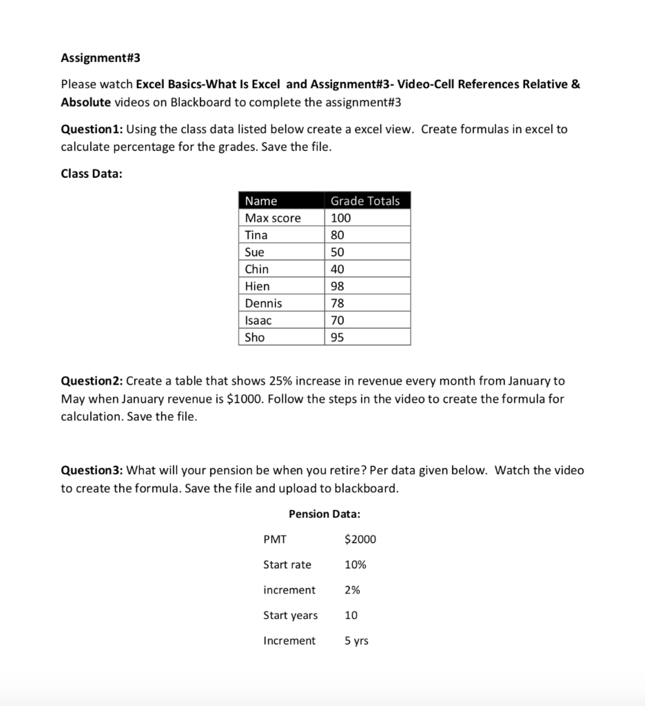 Solved Assignment#3 Please watch Excel Basics-What Is Excel | Chegg.com
