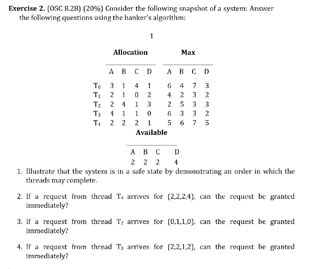 Solved Exercise 2. [OSC 8.28) (20%) Consider the following | Chegg.com
