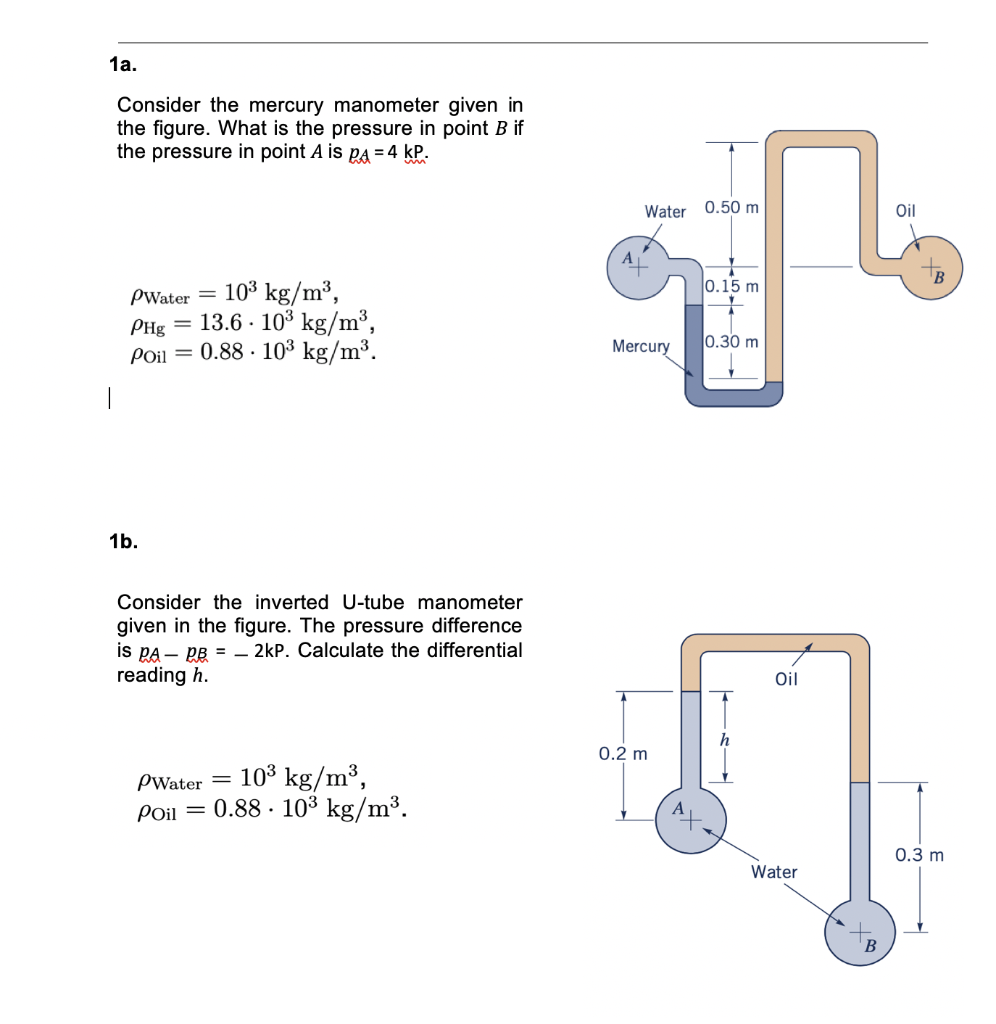Solved 1a. Consider the mercury manometer given in the | Chegg.com