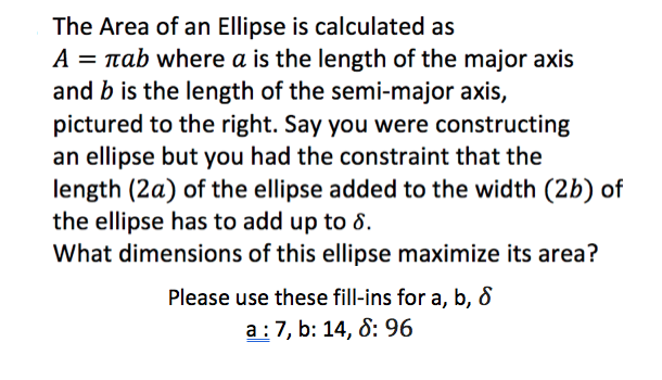 Solved The Area of an Ellipse is calculated as A = nab where | Chegg.com