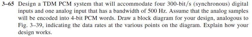 Solved 3-65 Design a TDM PCM system that wll accommodate | Chegg.com