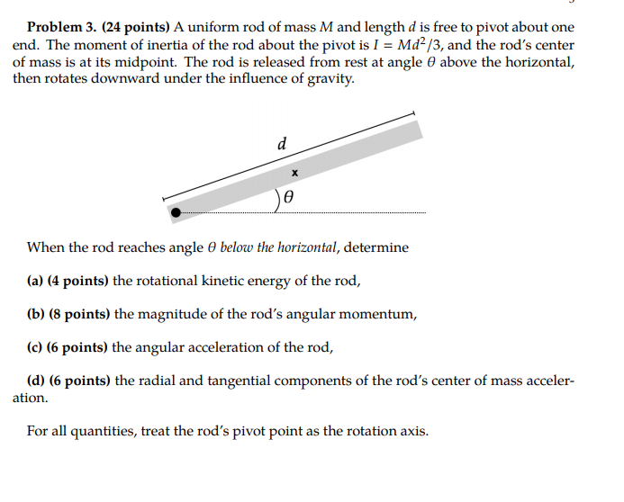 Solved Problem 3. (24 points) A uniform rod of mass M and | Chegg.com