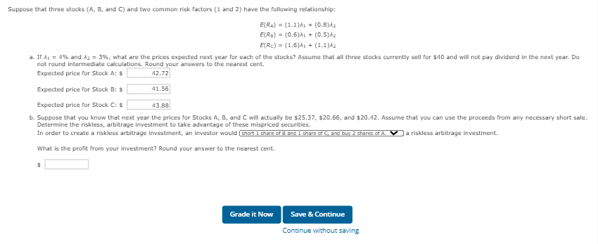 Solved Suppose That Three Stocks (A, B, And C) And Two | Chegg.com