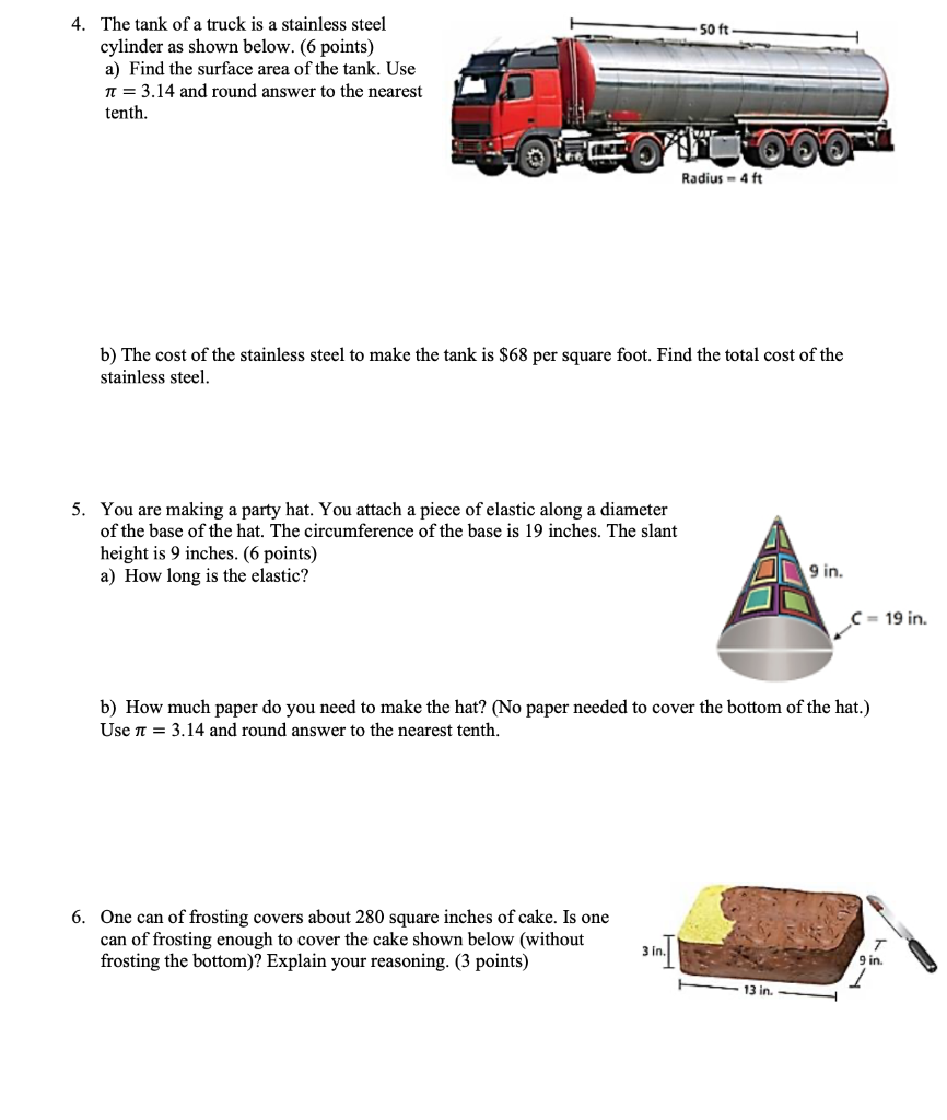 Solved 50 ft 4. The tank of a truck is a stainless steel | Chegg.com