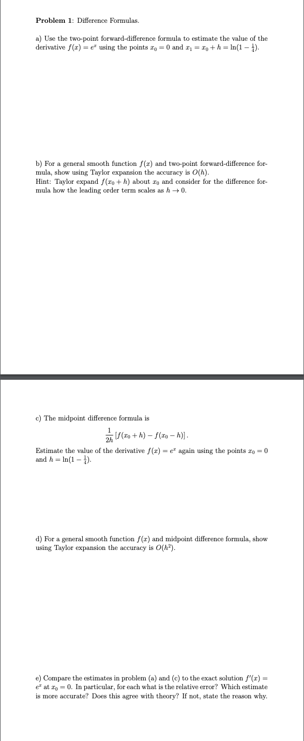 Solved Problem 1: Difference Formulas. a) Use the two-point | Chegg.com