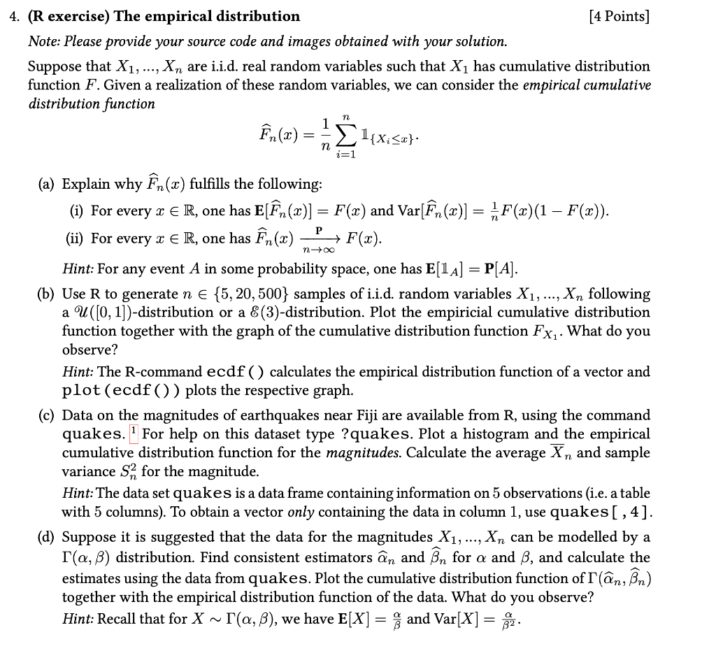 4. (R Exercise) The Empirical Distribution [4 Points] | Chegg.com