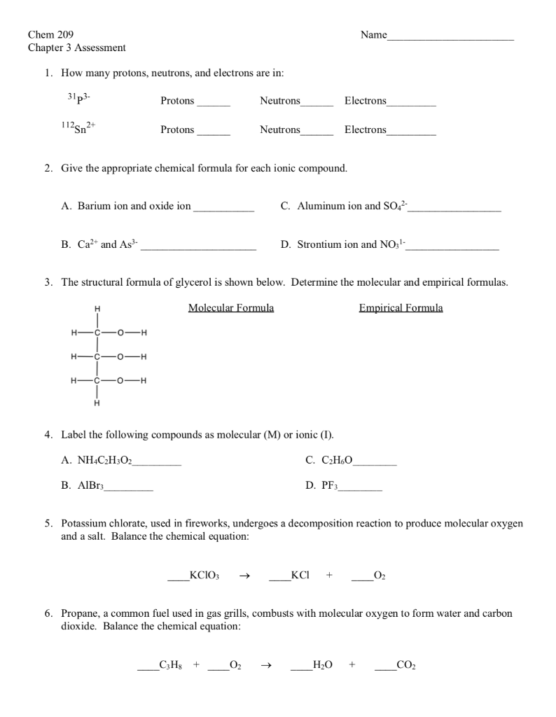 Solved Name Chem 209 Chapter 3 Assessment 1. How many | Chegg.com