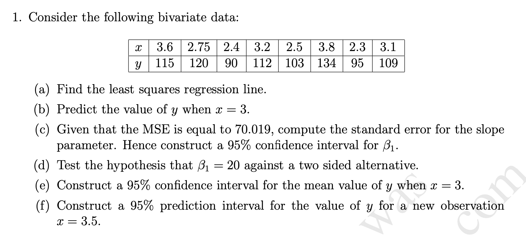 Solved 1. Consider The Following Bivariate Data: 2.53.8 | Chegg.com