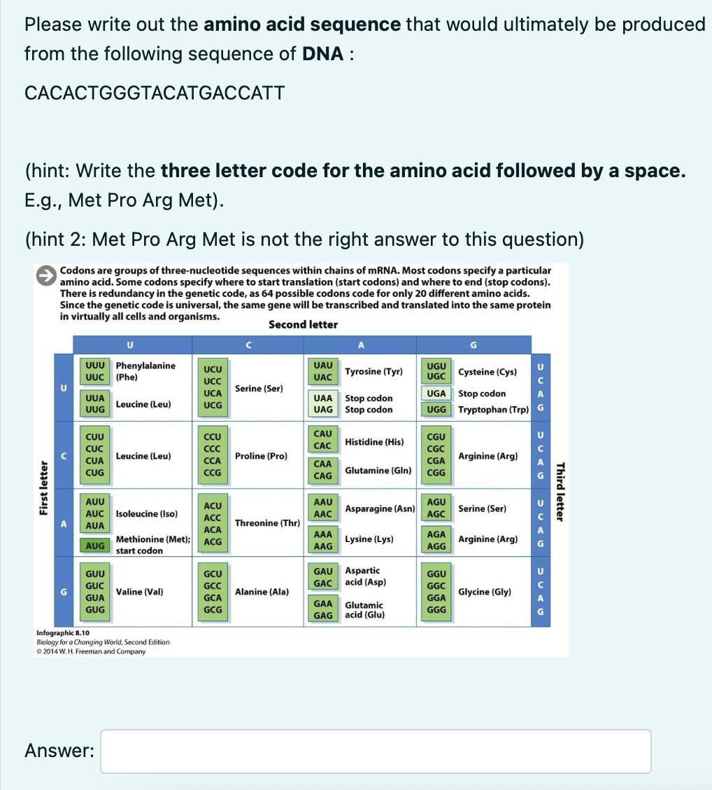 Solved Please write out the amino acid sequence that would  Chegg.com