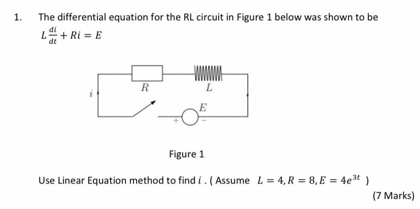 Solved 1. The differential equation for the RL circuit in | Chegg.com