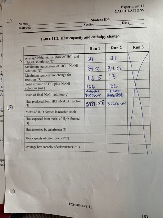 Run 1 Run 2Run 3 A Volume of HCI solution (mL) | Chegg.com