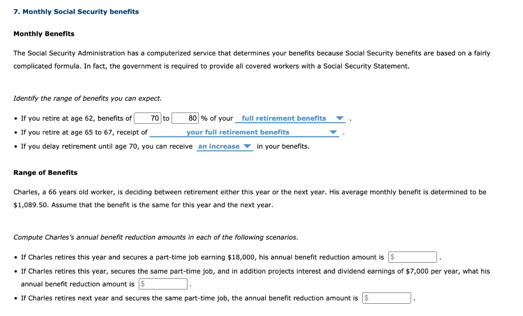 7 monthly social security benefits monthly benefits chegg