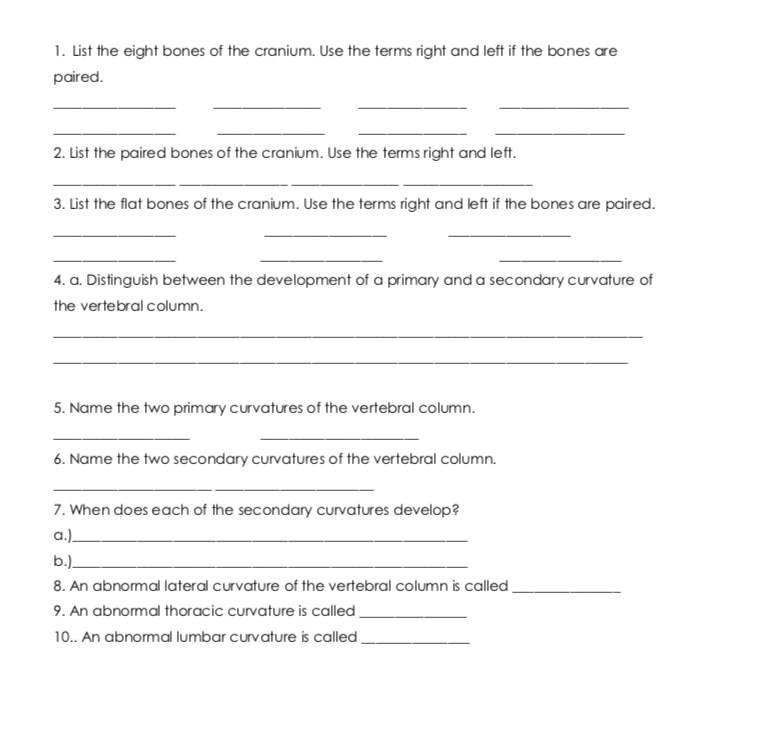 Solved: 1. List The Eight Bones Of The Cranium. Use The Te... | Chegg.com