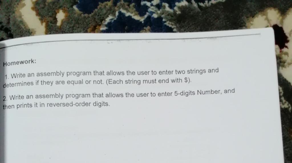 Solved Homework: 1. Write an assembly program that allows | Chegg.com