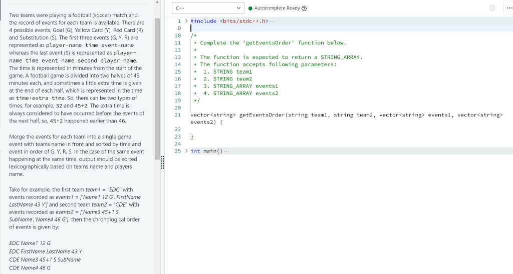 Autocomplete Ready 1 > #include . 10 11 * Complete | Chegg.com