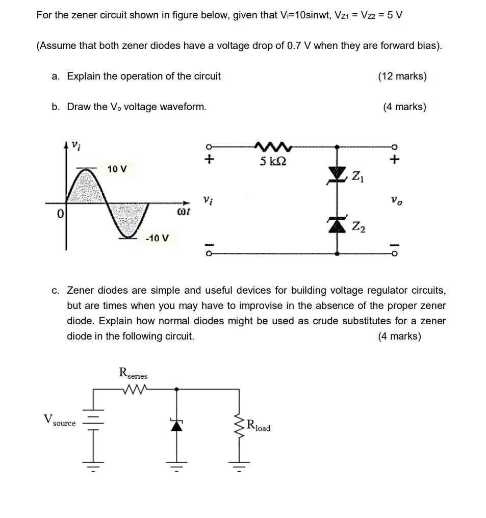 Solved For The Zener Circuit Shown In Figure Below, Given | Chegg.com