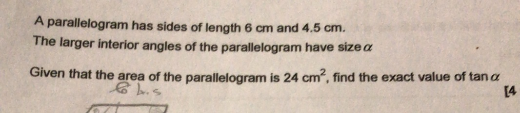 Solved A parallelogram has sides of length 6 cm and 4.5 cm. | Chegg.com