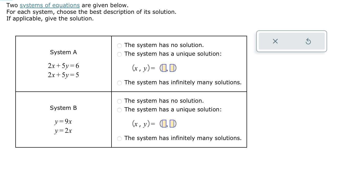 Solved Two Systems Of Equations Are Given Below