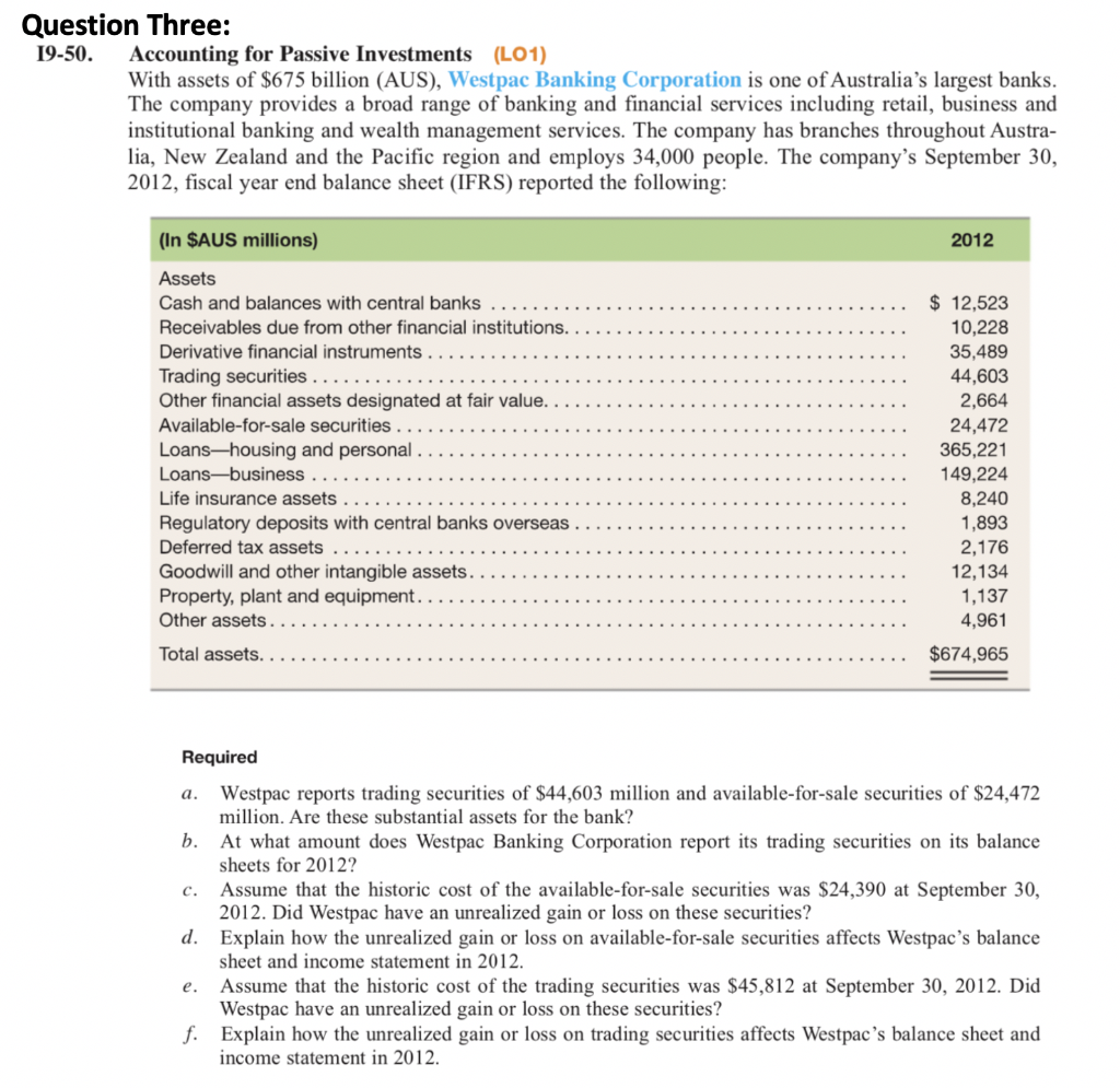 Question Three 19 50 Accounting For Passive Inve Chegg Com
