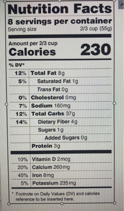 Solved Nutrition Facts 8 Servings Per Container Serving Size | Chegg.com