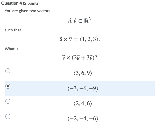 Solved Question 4 (2 points) You are given two vectors ū, v | Chegg.com