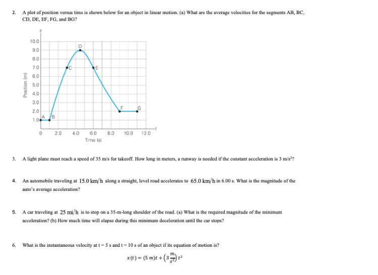 Solved 2. A plot of position versus time is shown below for | Chegg.com