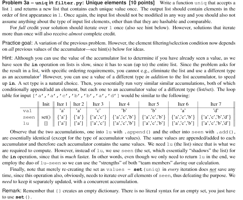 Solved Problem 3a – uniq in filter.py: Unique elements (10 | Chegg.com