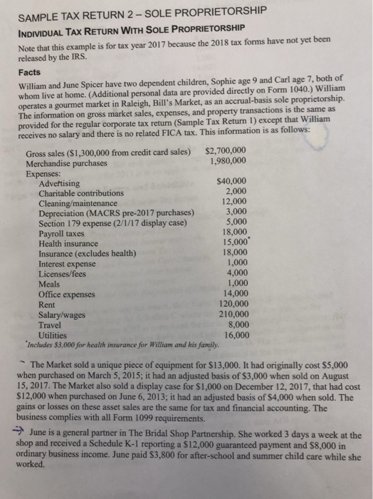 SAMPLE TAX RETURN 2-SOLE PROPRIETORSHIP INDIVIDUAL | Chegg.com