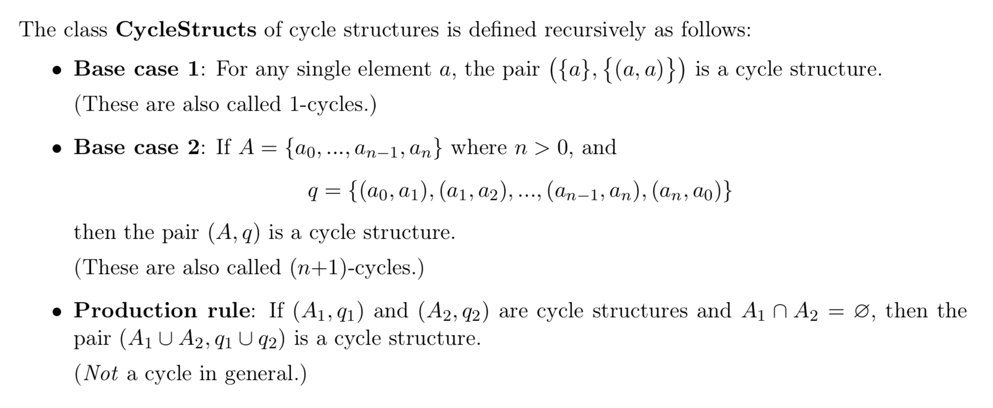 The Class Cyclestructs Of Cycle Structures Is Defi Chegg Com
